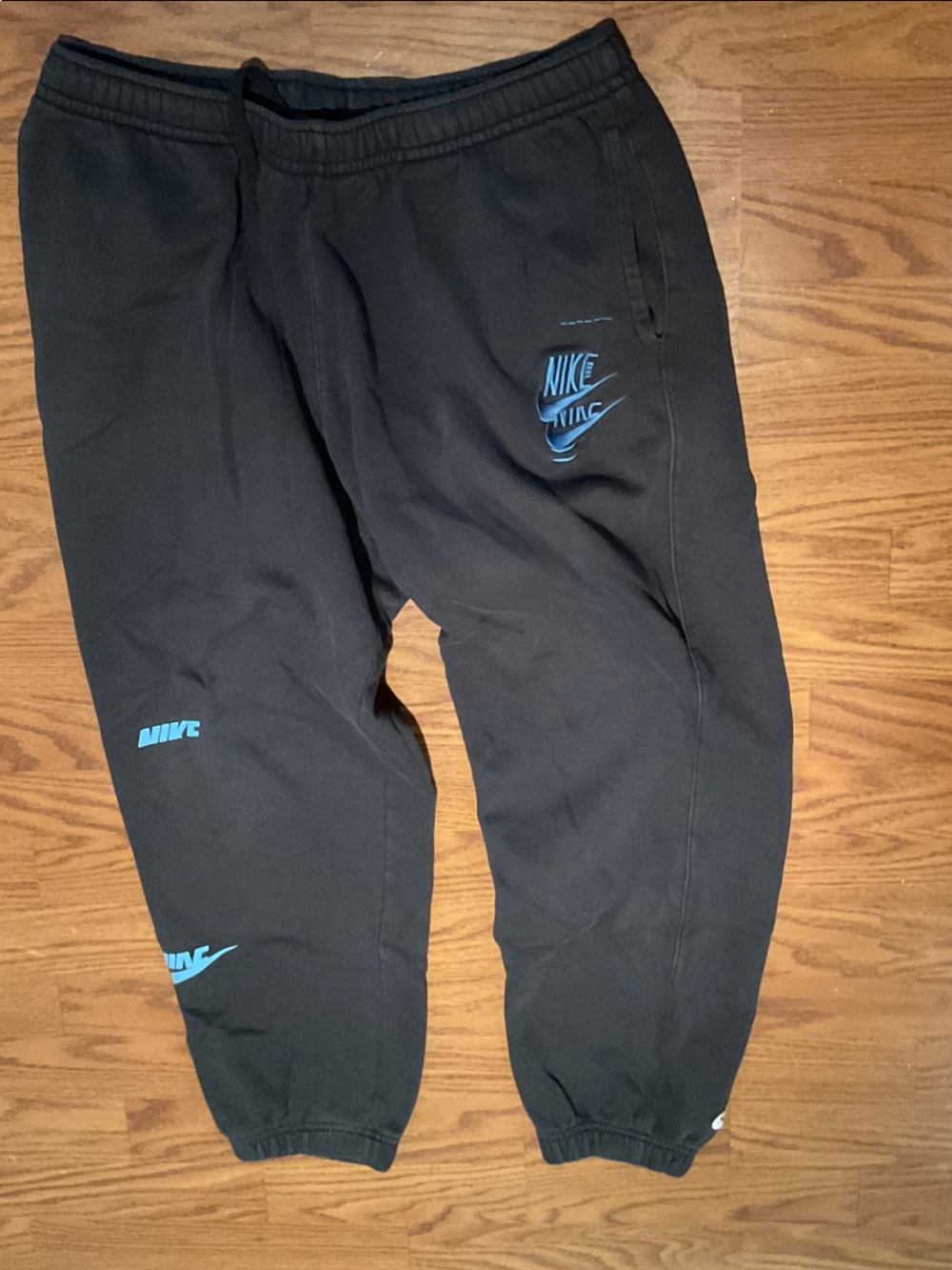 Nike Black Mens Sweatpants with Blue Logo Accents